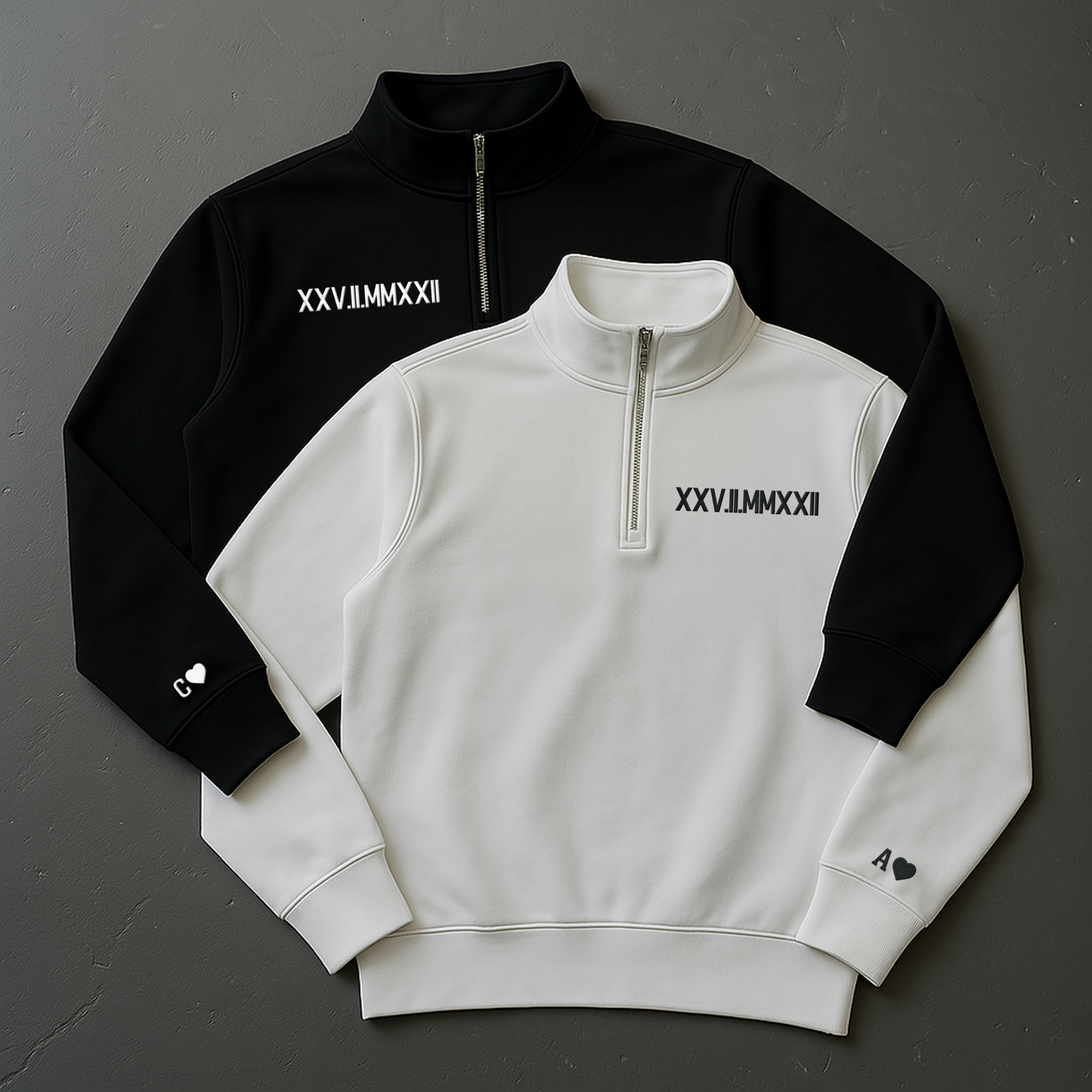 Half - Zip Sweatshirt Römische Datum Ziffer
